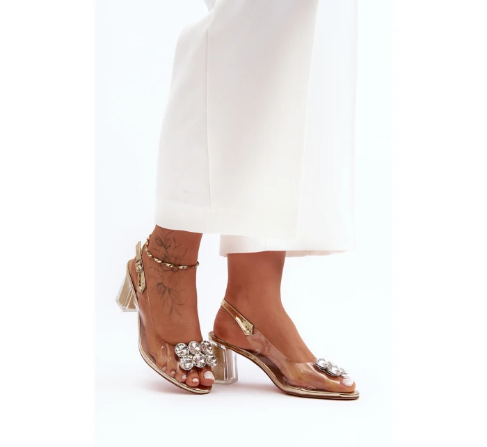 Transparentní Sandály Na Podpatku Zlaté SBarski MR1037-43