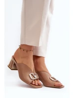Elegantní Dámské Pantofle Na Podpatku Laura Messi 2771 Beige