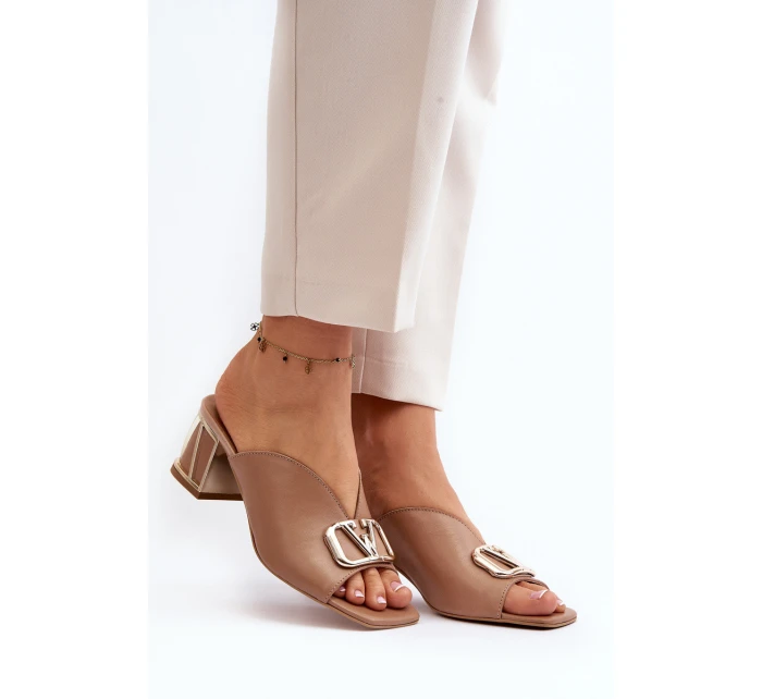 Elegantní Dámské Pantofle Na Podpatku Laura Messi 2771 Beige