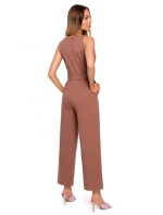 M679 Overal bez rukávů s páskem a sponou - čokoládový