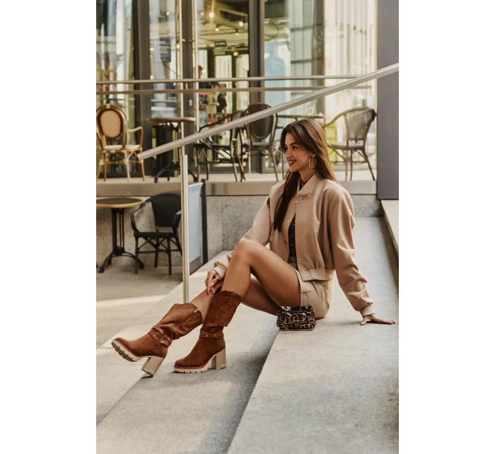 Dámské Kozačky Do Půl Lýtka Na Sloupku Zateplené Camel Ivanelis