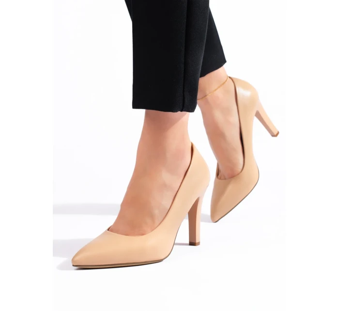 Moderní  lodičky hnědé dámské na širokém podpatku