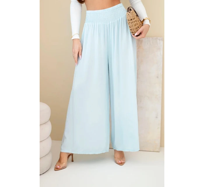 Dámské viskózové kalhoty s elastickým pasem modré