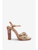 Dámské kožené sandály na podpatku Maciejka 06564-22 béžovo-zlaté