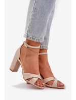 Sandály Na Podpatku Z Eko Kůže Béžové model 21684746 - Boto Sandály Na Podpatku Z Eko Kůže Béžové model 21684746 - Boto
