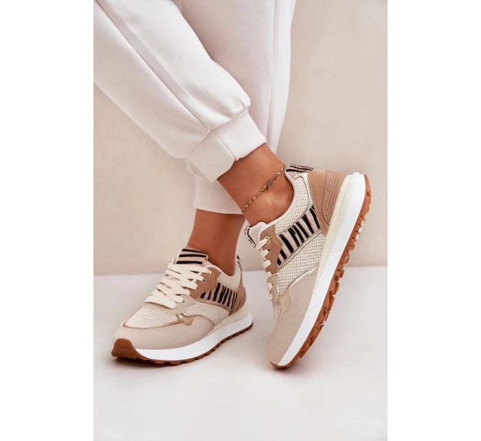 Dámské Sportovní Boty Na Platformě Zebra Béžové Davinara