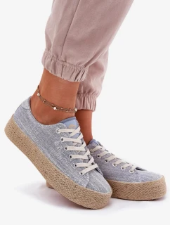 Dámské trampky na platformě s pleteným detailem Lee Cooper – modré