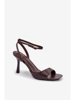 Dámské sandály na jehlovém podpatku z eko kůže - čokoládová Brisora