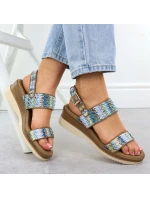 Dámské sandály na podpatku modré pletené Potocki 45302