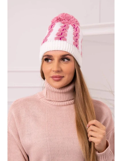 Dámská čepice s bambulí Rozalia K323 světle růžová+bílá Dámská čepice s bambulí Rozalia K323 světle růžová+bílá