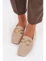 Dámské mokasíny z pravé nubukové kůže se zlatým detailem D&A CR61-3115 Béžové