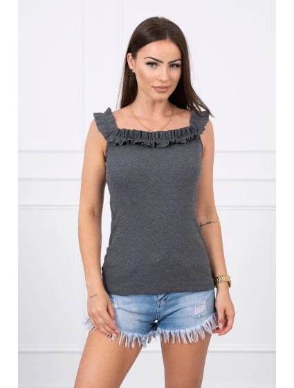 Třpytivá halenka s volánky grafitová