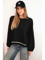 Dámská mikina s ozdobným zakončením dole černá