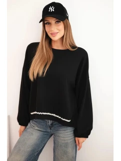 Dámská mikina s ozdobným zakončením dole černá