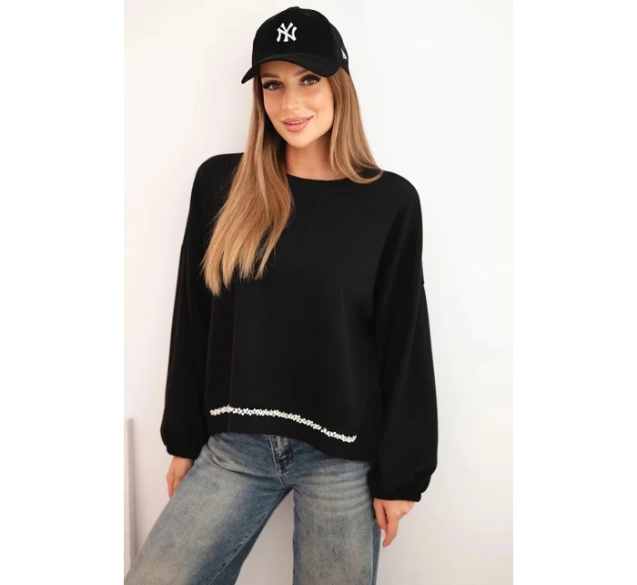 Dámská mikina s ozdobným zakončením dole černá