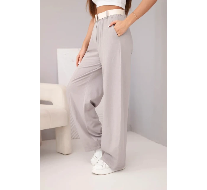 Dámské bavlněné kalhoty se širokými nohavicemi a páskem fango Dámské bavlněné kalhoty se širokými nohavicemi a páskem fango