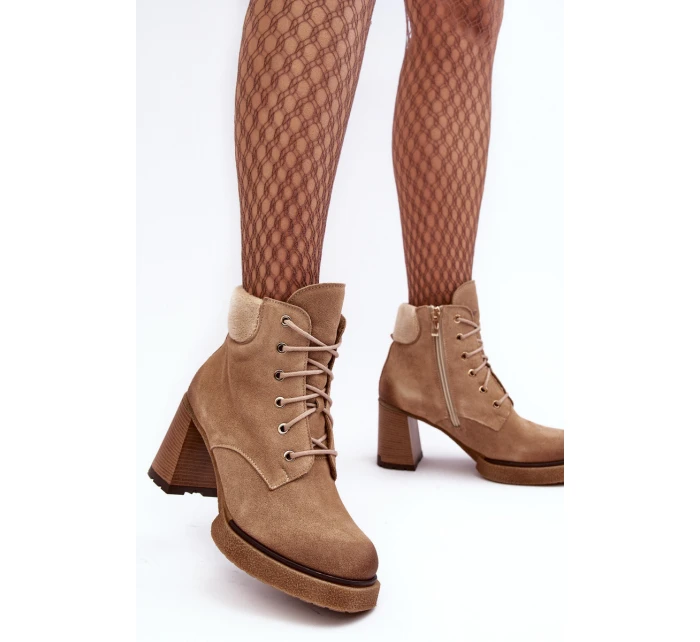 Botky Zamszové Šněrovací Na Sloupku Bežové Lemar Flomes
