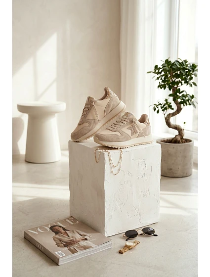 Kožené Semišové Dámské Tenisky Na Platformě  Béžové model 22073057 - Kobbo