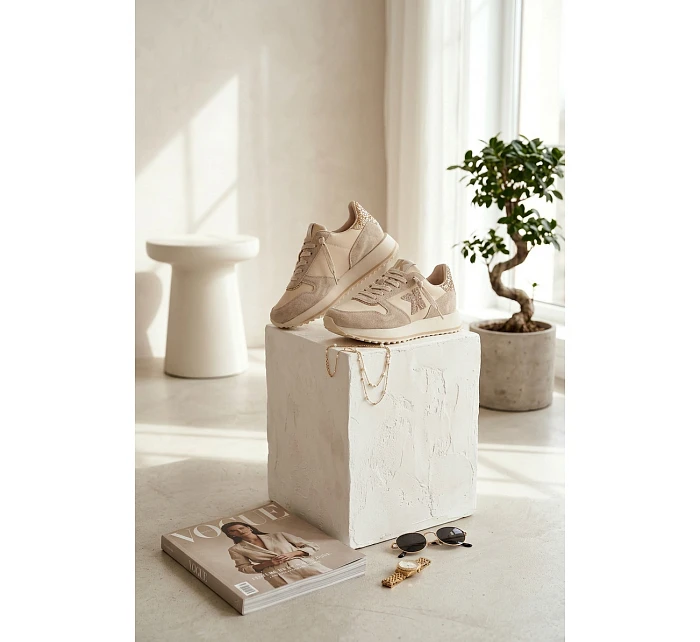 Kožené Semišové Dámské Tenisky Na Platformě  Béžové model 22073057 - VINCEZA