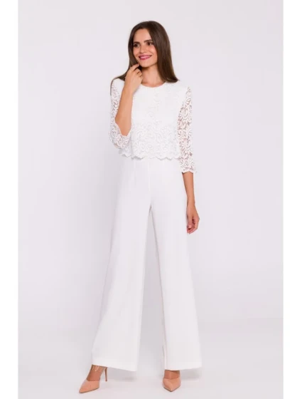 S381 Kombinéza s krajkovými detaily - ecru barva