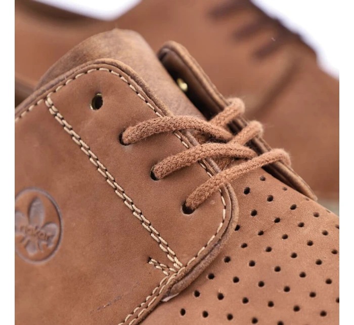 Kožené polobotky Rieker M RKR528 hnědé s ažurovým vzorem