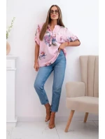 Dámská bavlněná halenka s květinovým vzorem bonbónově růžová