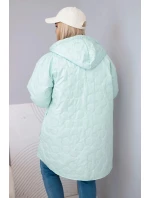 Dámská bunda Plus Size prošívaná s kapucí a nápisem model 22011666 růžový neon - K-Fashion