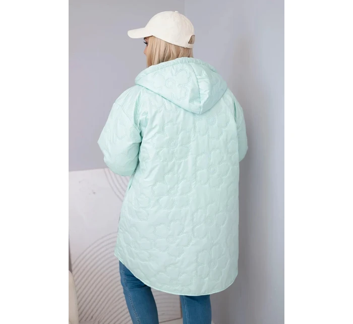 Dámská bunda Plus Size prošívaná s kapucí a nápisem model 22011666 růžový neon - K-Fashion