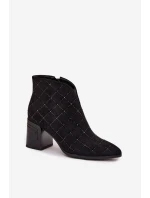 Dámské kotníkové boty na podpatku se zdobením D&A MR52-133 Černé