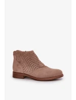 Dámské Kotníkové Boty Na Plochém Podpatku Ažurové Béžové S.Barski Dámské Kotníkové Boty Na Plochém Podpatku Ažurové Béžové S.Barski