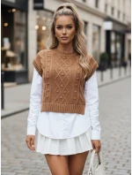 Dámský svetr 2 v 1 s bílou košilí CELESTIA camel FashionStreet MY2216