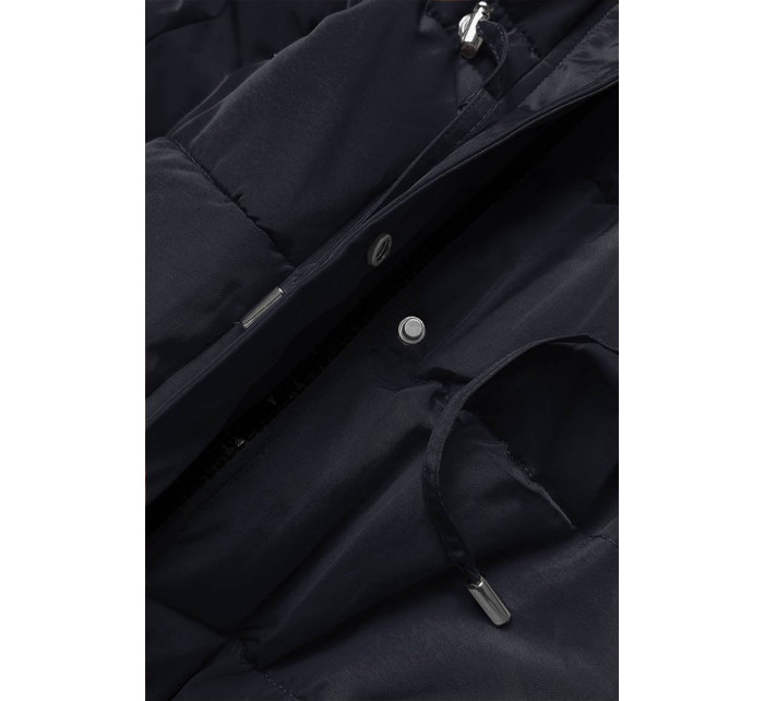 Tmavě modro/hnědá dámská zimní bunda parka s mechovitým kožíškem (W560)