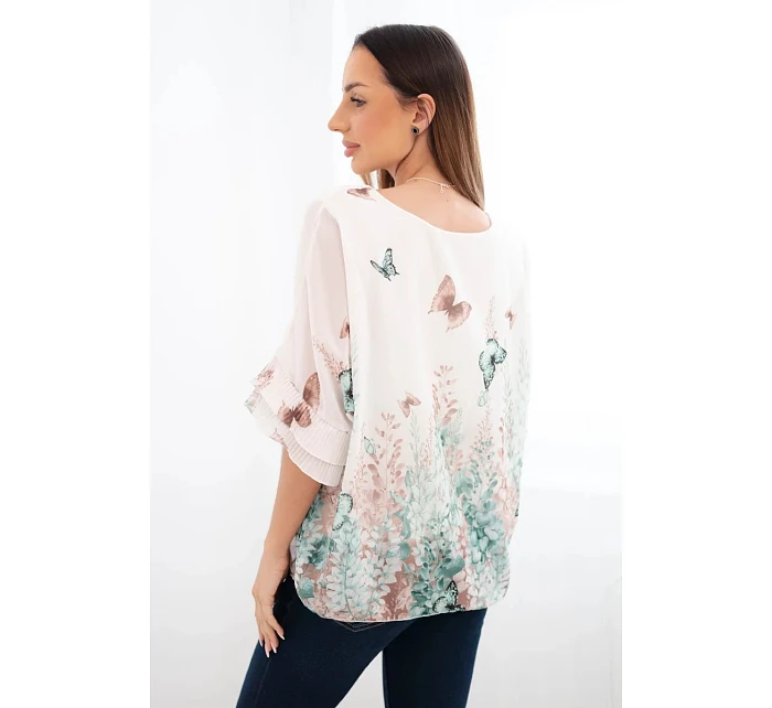 Dámská halenka s plisovaným rukávem a potiskem mentolová