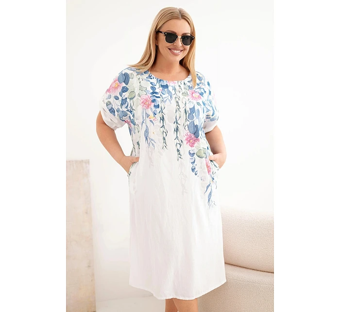 Dámské viskózové šaty Plus Size s krátkým rukávem a rozparky po model 22092328 bílá - K-Fashion