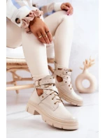 Kožené dámské kozačky s výřezy Světle béžová model 21576609 - Boto