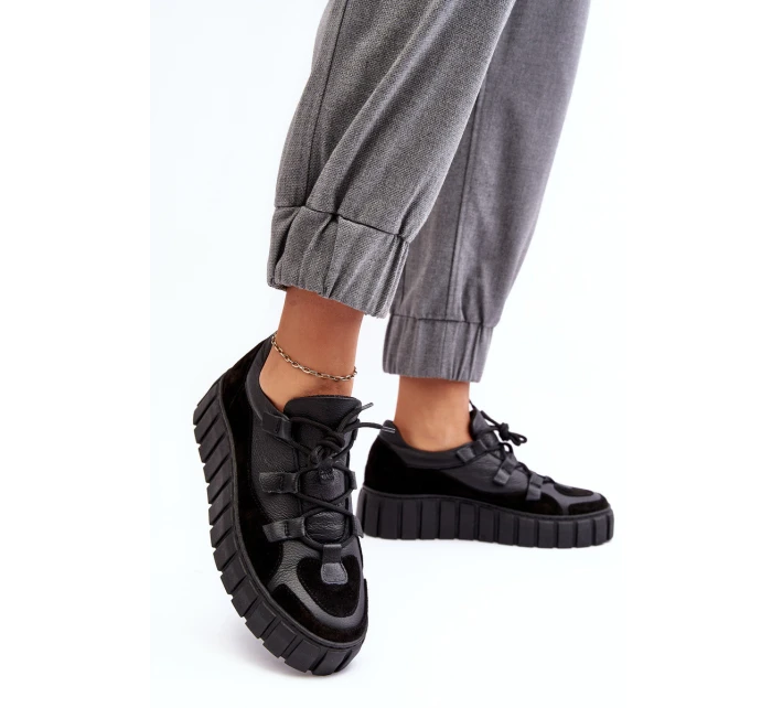 Dámské kožené sportovní boty na platformě M01/1 Zazoo Černé