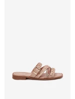 Ozdobené dámské sandály na plochém podpatku se pásky a sponou béžové Manitte Ozdobené dámské sandály na plochém podpatku se pásky a sponou béžové Manitte