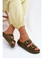 Dámské pantofle se zlatými sponami tmavě zelené Pelorin