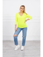 Halenka s výstřihem do V žlutá neonová