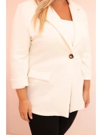 Dámská blazer z viskózy Plus Size s dlouhým rukávem a límcem ecru Dámská blazer z viskózy Plus Size s dlouhým rukávem a límcem ecru