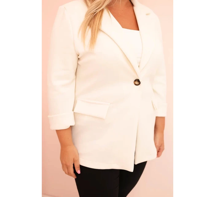 Dámská blazer z viskózy Plus Size s dlouhým rukávem a límcem ecru Dámská blazer z viskózy Plus Size s dlouhým rukávem a límcem ecru