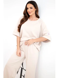 Dámský máslový komplet z viskózy mikina a široké kalhoty béžový