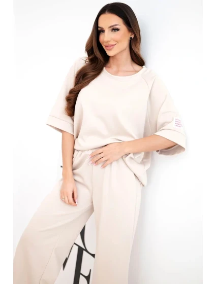 Dámský máslový komplet z viskózy mikina a široké kalhoty béžový