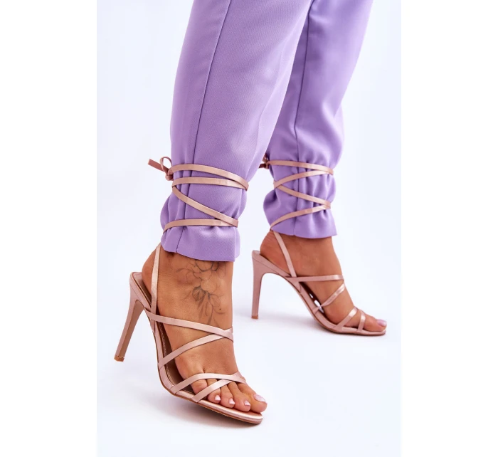 Dámské Sandály Vázané Na Vysokém Podpatku Béžove model 21619394 - Boto Dámské Sandály Vázané Na Vysokém Podpatku Béžove model 21619394 - Boto