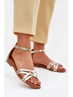 Dámské kožené sandály na plochém podpatku model 21701928 zlaté - Maciejka