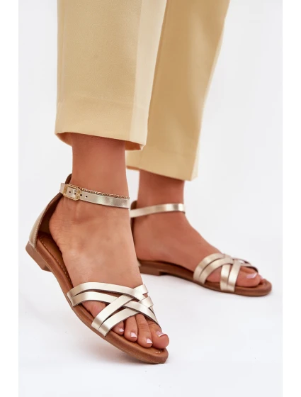 Dámské kožené sandály na plochém podpatku model 21701928 zlaté - Maciejka