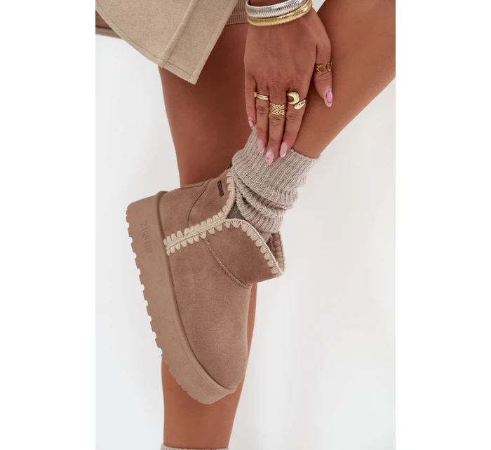 Dámské Sněhule Na Platformě S Prošíváním Big Star SS274129 Béžové Dámské Sněhule Na Platformě S Prošíváním Big Star SS274129 Béžové