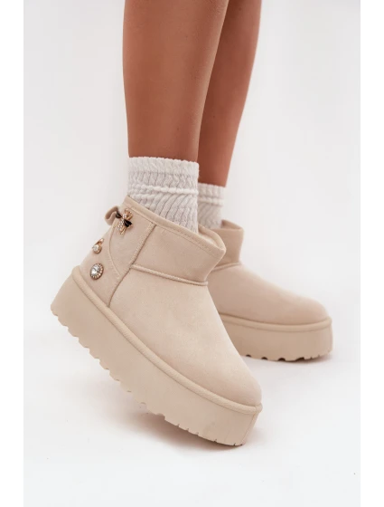 Dámské sněhule na platformě s přezkami světle béžové model 21714207 - Boto