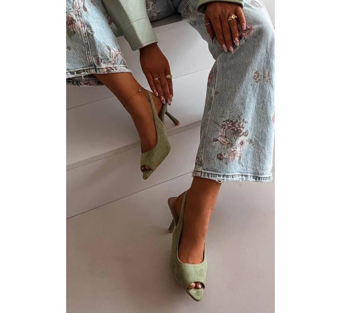 Dámské sandály na jehlovém podpatku Eko semiš zelené model 22092022 - Boto