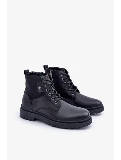 Kožené Zateplené Kotníkové Boty Pánské Big Star OO174166 Černé